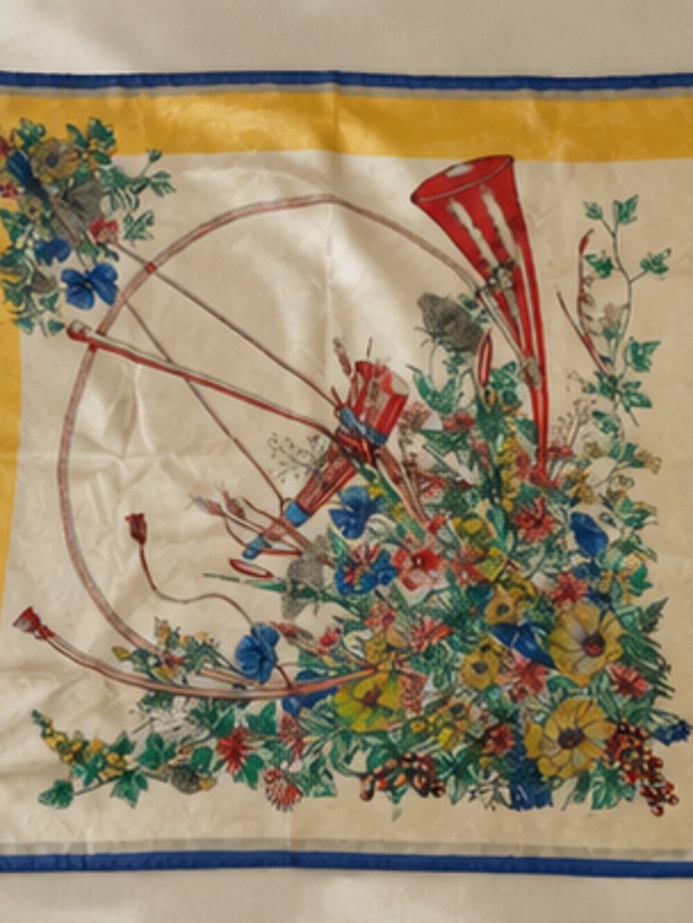 Vintage Equestrian Floral Silk Carré Scarf Hand Rolled Parisian Chic